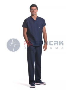 Erkek Lacivert Yarasa Kol Alpaka Doktor ve Hemşire Forması Takımı 2