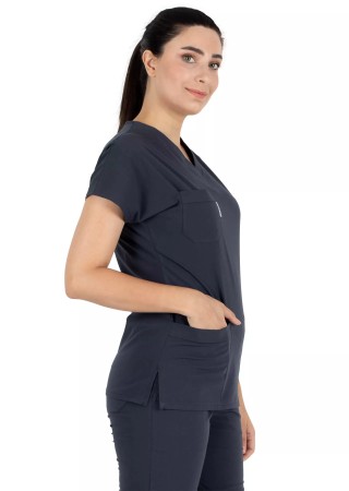 Antrasit Likralı İnce Scrubs Flex Doktor Hemşire Forması Takımı