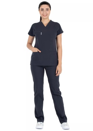 Antrasit Likralı İnce Scrubs Flex Doktor Hemşire Forması Takımı