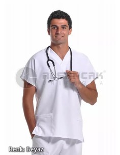 Erkek Yarasa Kol Beyaz Alpaka Doktor ve Hemşire Forma Üstü