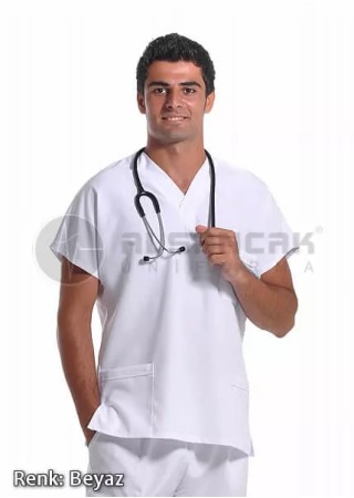 Erkek Yarasa Kol Beyaz Alpaka Doktor ve Hemşire Forma Üstü