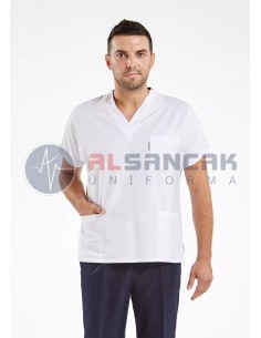 Erkek Yarasa Kol Alpaka Doktor ve Hemşire Forması Takımı (beyaz/lacivert)