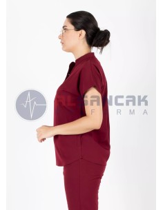 Snap Model Likralı Bordo Doktor ve Hemşire Forması Takımı 2