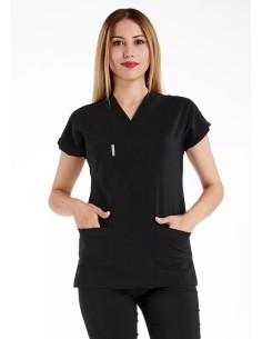 Siyah Likralı Kalın Scrubs Doktor Hemşire Forması Takımı