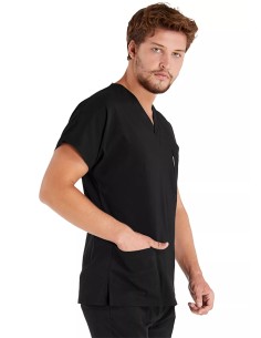 Erkek Siyah Likralı Kalın Scrubs Doktor Forması Takımı