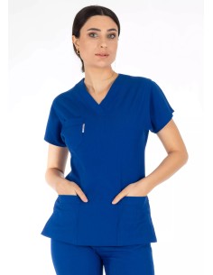 Saks Mavi Likralı Kalın Scrubs Doktor Hemşire Forması Takımı
