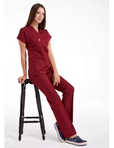 Bordo Likralı Kalın Scrubs Doktor Hemşire Forması Takımı 2