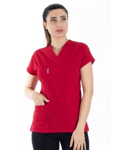 Kırmızı/Siyah Likralı Kalın Scrubs Doktor Hemşire Forması Takımı