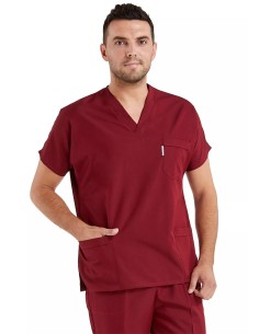 Erkek Bordo Likralı Kalın Scrubs Doktor Forması Takımı