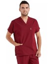 Erkek Bordo Likralı Kalın Scrubs Doktor Forması Takımı