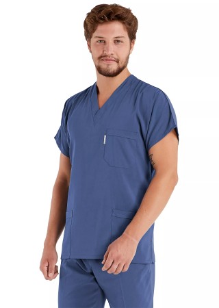 Erkek Fırtına Mavi Likralı Kalın Scrubs Doktor Forması Takımı