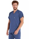 Erkek Fırtına Mavi Likralı Kalın Scrubs Doktor Forması Takımı