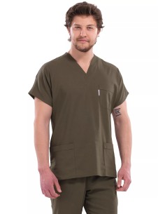 Erkek Haki Likralı Kalın Scrubs Doktor Forması Takımı