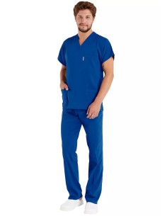 Erkek Saks Mavi Likralı Kalın Scrubs Doktor Forması Takımı 2