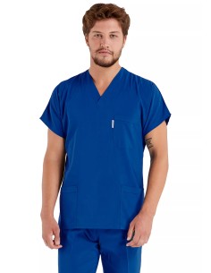 Erkek Saks Mavi Likralı Kalın Scrubs Doktor Forması Takımı