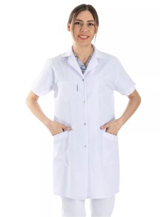 Kadın Spor Yaka Kısa Kol Beyaz Doktor Önlüğü