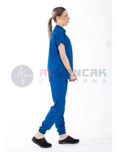Snap Model Saks Mavi Likralı Doktor ve Hemşire Forması Takımı 2