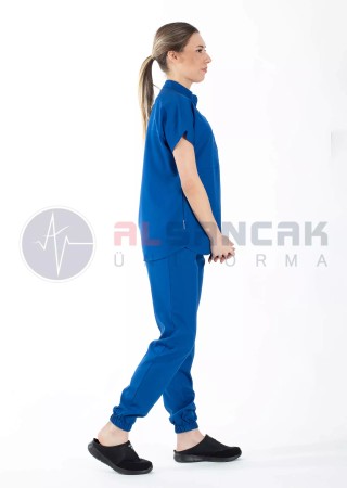 Snap Model Saks Mavi Likralı Doktor ve Hemşire Forması Takımı