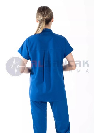 Snap Model Saks Mavi Likralı Doktor ve Hemşire Forması Takımı
