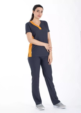 Petit Flex Likralı Antrasit/Hardal Doktor Hemşire Forması