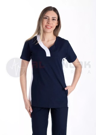 Petit Flex Likralı Lacivert/Beyaz Doktor Hemşire Forması