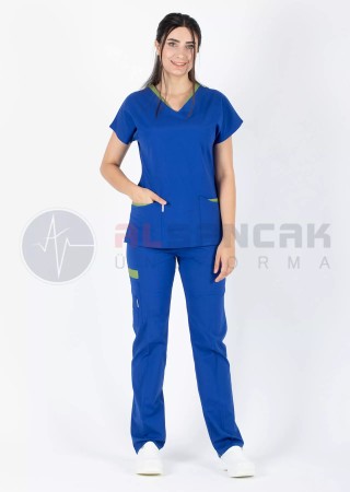Twin Flex Saks Mavi Likralı Hemşire Forması
