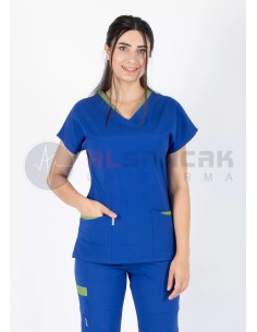Twin Flex Saks Mavi Likralı Hemşire Forması