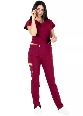 Twin Flex Bordo Likralı Hemşire Forması
