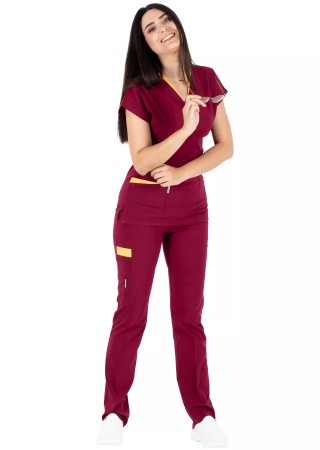 Twin Flex Bordo Likralı Hemşire Forması