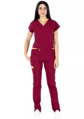 Twin Flex Bordo Likralı Hemşire Forması