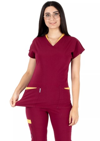 Twin Flex Bordo Likralı Hemşire Forması