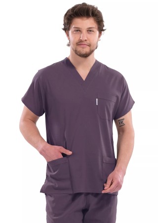 Erkek Mürdüm Likralı İnce Scrubs Doktor Forması Takımı