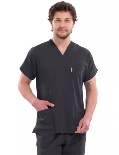 Erkek Antrasit Likralı İnce Scrubs Doktor Forması Takımı