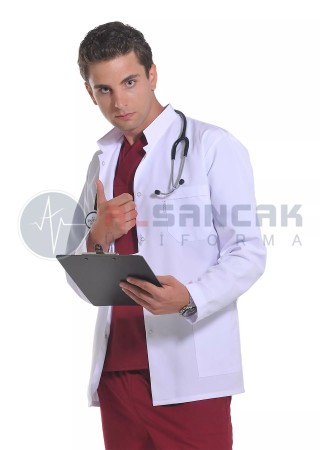 Erkek Hakim Yaka Uzun Kol Beyaz Doktor Ceketi