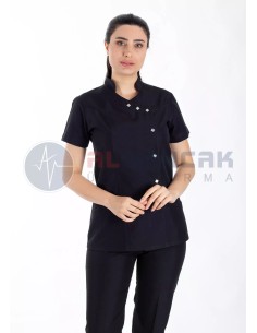 Luxe Flex Siyah Likralı Hemşire ve Doktor Forması Takımı