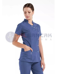 Luxe Flex Fırtına Mavi Likralı Hemşire ve Doktor Forması Takımı