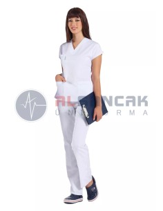 Kadın Beyaz Yarasa Kol Alpaka Doktor ve Hemşire Forması Üstü 2