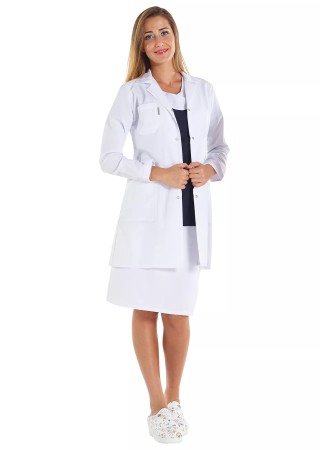 Kadın Spor Yaka Uzun Kol Beyaz Doktor Önlüğü