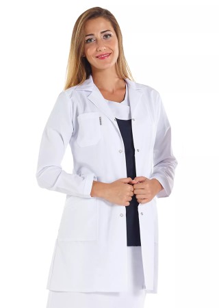 Kadın Spor Yaka Uzun Kol Beyaz Doktor Önlüğü