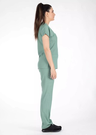 Çağla Yeşili Likralı İnce Scrubs Flex Doktor Hemşire Forması Takımı