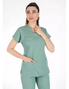 Çağla Yeşili Likralı İnce Scrubs Flex Doktor Hemşire Forması Takımı