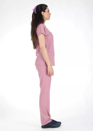 Pudra Likralı İnce Scrubs Flex Doktor Hemşire Forması Takımı