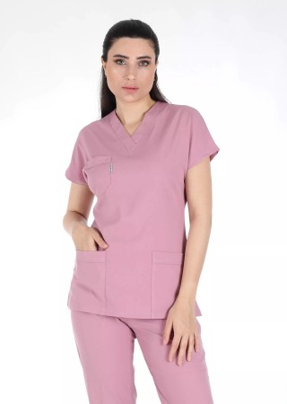 Pudra Likralı İnce Scrubs Flex Doktor Hemşire Forması Takımı