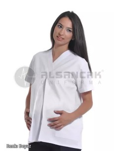 Beyaz Klasik Hamile Hemşire ve Doktor Forması Üstü