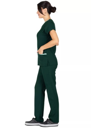 Twin Flex Koyu Yeşil Likralı Doktor ve Hemşire Forması Takımı