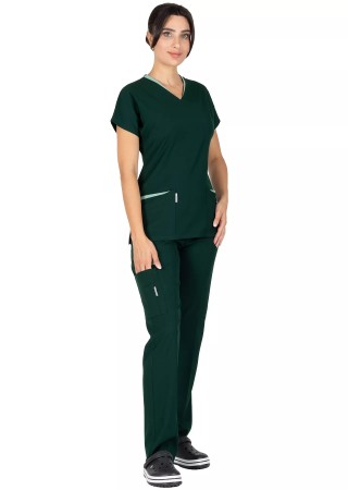 Twin Flex Koyu Yeşil Likralı Doktor ve Hemşire Forması Takımı