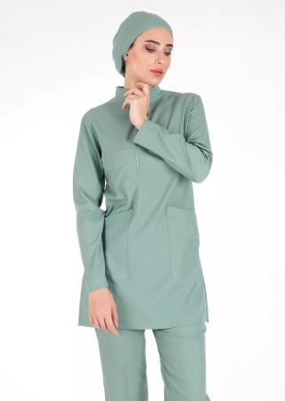Çağla Likralı Kalın Kumaş Tesettür Hemşire Forması ve Doktor Forması Takımı