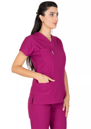 Vişne Likralı Kalın Scrubs Flex Doktor Hemşire Forması Takımı
