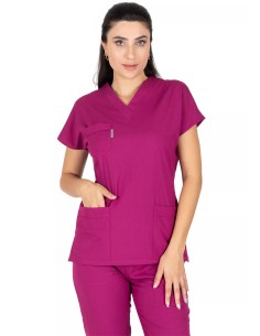 Vişne Likralı Kalın Scrubs Flex Doktor Hemşire Forması Takımı 2