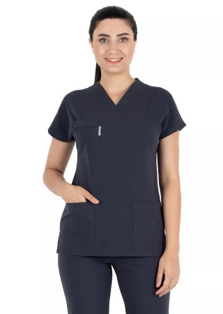 Antrasit Likralı Kalın Scrubs Flex Doktor Hemşire Forması Takımı